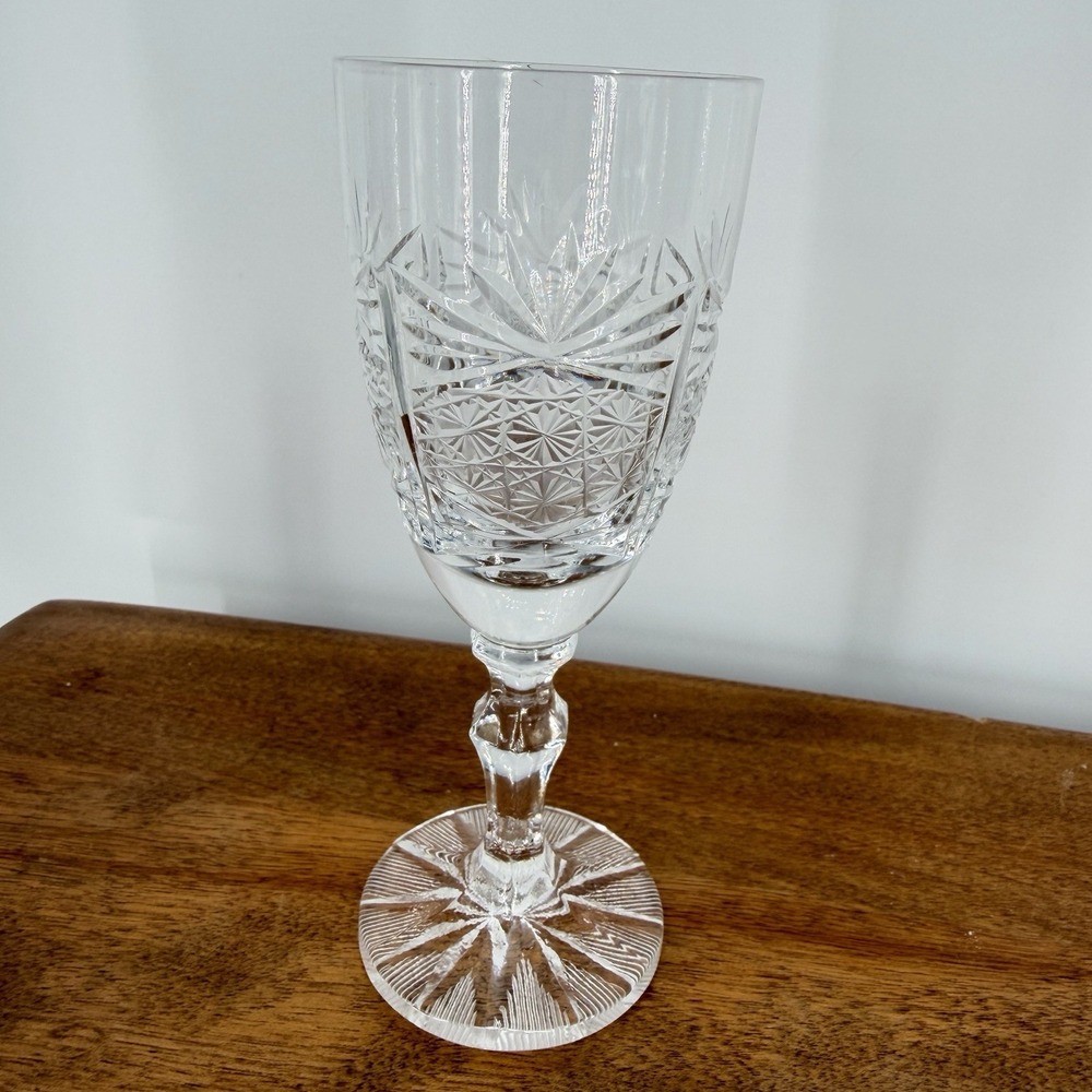 VTG 50s Edinburgh Crystal 5 7/8" Star Of Edinburgh Claret Wine Glass Cut Stars